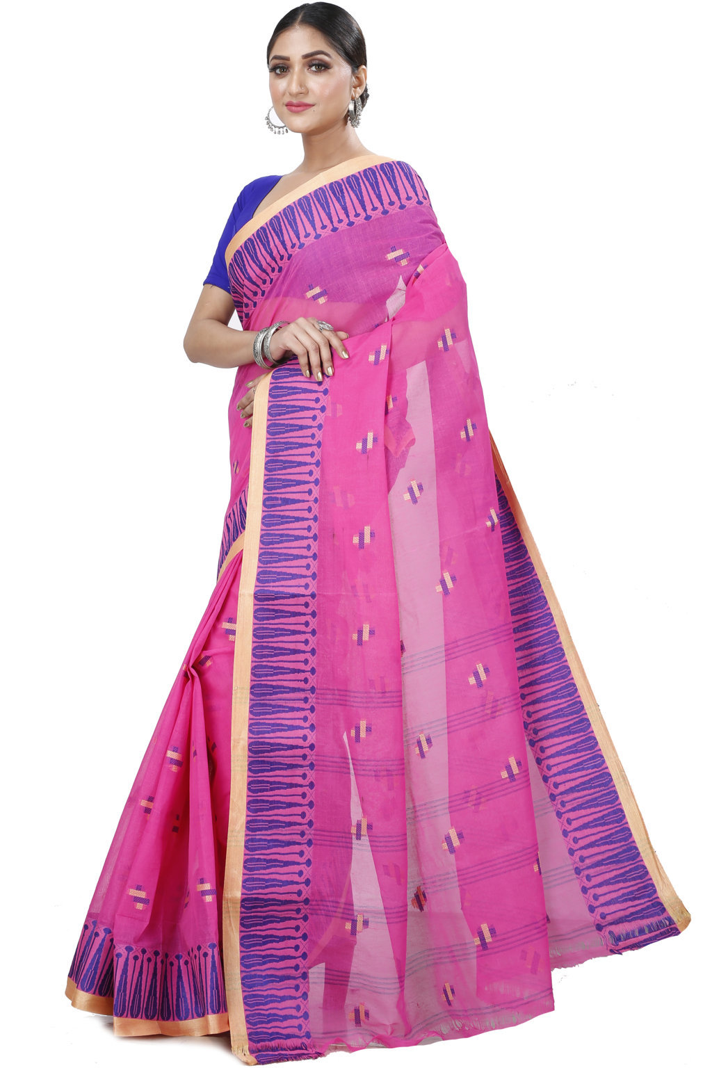 Pink Pure Cotton Simar Tant Saree (1038)